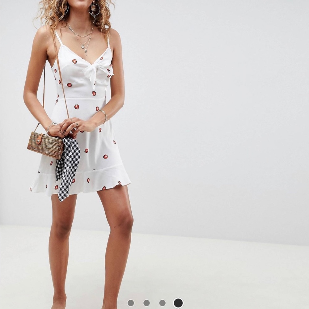 ASOS Design Tie-Front Mini Sun Dress in Strawberry Print (Size 6)